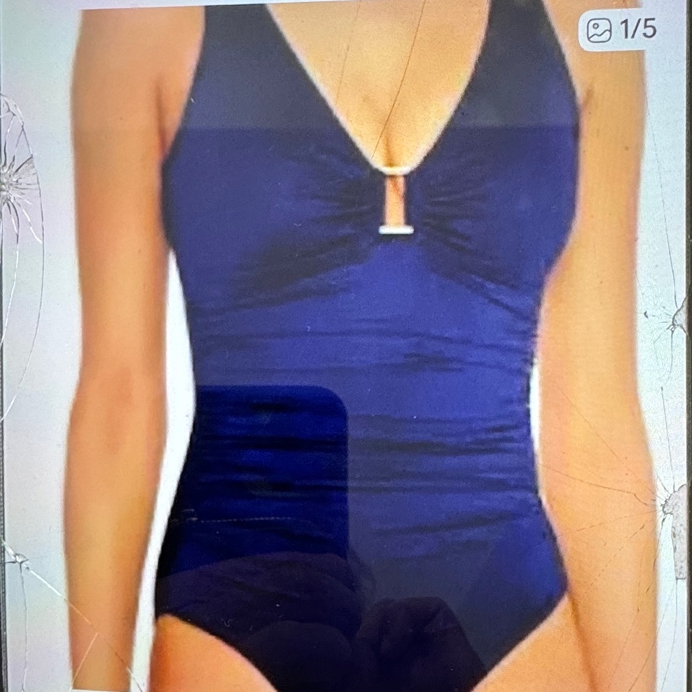 Ralph Lauren Deep Navy One-Piece Swimsuit with V-Neck